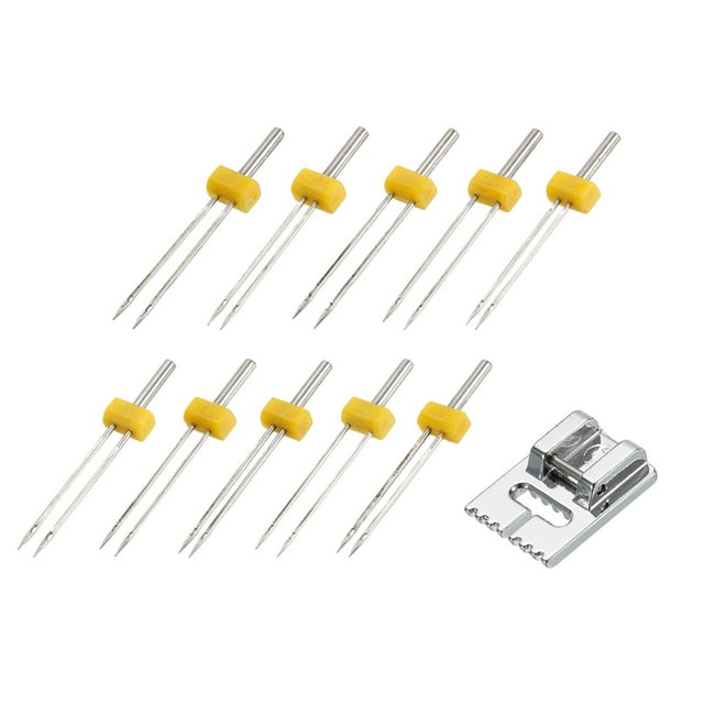 Uxcell Machine à Coudre Double Aiguille Extensible avec Pied-de-Biche 7 Rainures, 1 Ensemble (Lot de 11)