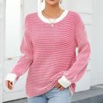 thumbnail image 4 of Aqestyerly Cardigans Tricotés pour Femmes Chandail Col Rond Coloré Manches Longues Rayé Chaud, 4 of 8