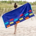 thumbnail image 2 of Long Island Beach Towel, 100% Cotton, Poolside Lounging, Sunbathing, Soft, Absorbent, Quick Dry, Mediumweight, Cotton Terry, Velour, Oversized Beach Towel , 35" x 67", Navy Blue by Blue Nile Mills, 2 of 9