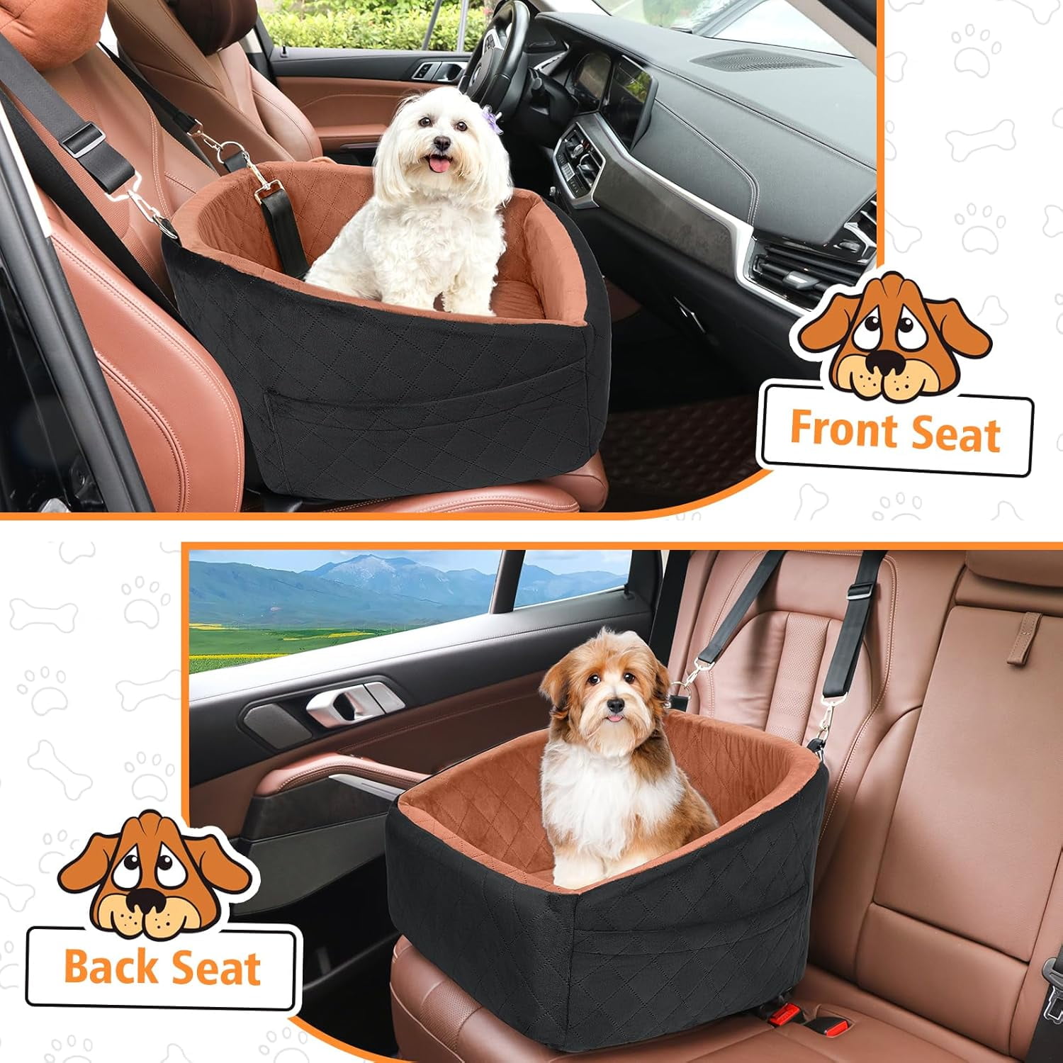 Dog Car Seat for Small Medium Dogs,Detachable Washable Dog Booster Seat Under 30lbs, Pet Car Seats Travel Bed with Storage Pockets and Safety Belt (Purple)