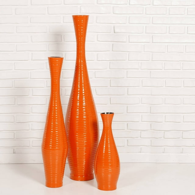 PoliVaz Orange Trumpet Vase, Set of 3