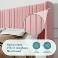 thumbnail image 5 of Einfach Upholstered Bed Frame with Wingback Headboard, Vertical Tufted, Velvet Finish, Queen, Pink, 5 of 8