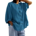 thumbnail image 2 of Endives Women's Summer Shirt Solid Color Retro Loose Medium Sleeve Cotton Linen Shirt Womens Blouse Spring Outfit, 2 of 5