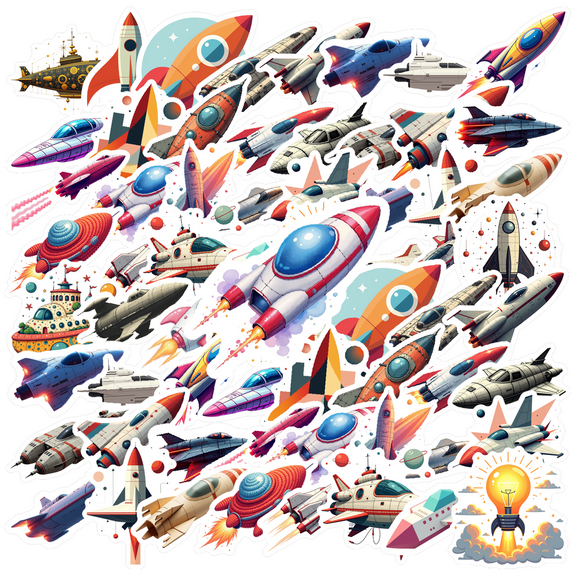 cartoon Space Rocket Stickers, Waterproof Space Rocket Sticker for Water Bottle Laptop Phone Cases Planner Skateboard Luggage Helmet Party Favor Decor, Ideal for Adults Teens Teacher Rewards