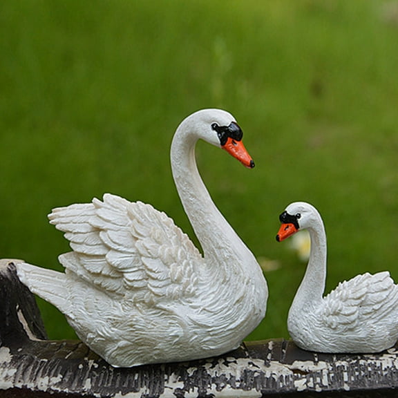 Cheers US 1Pair White Swan Garden Bird Statue, Polyresin, Full Color