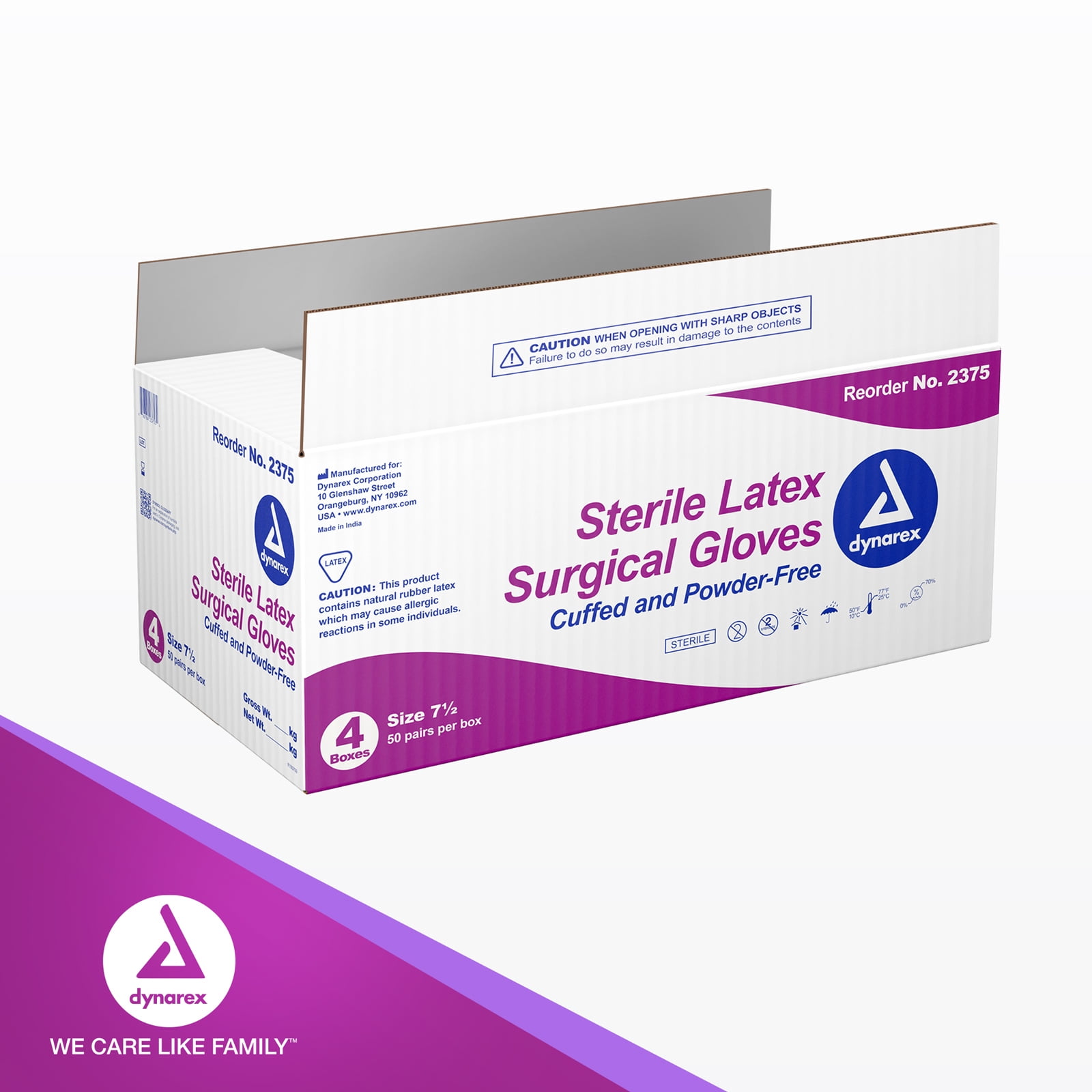 Dynarex Sterile Disposable Latex Surgical Gloves, Powder-Free, Sterilely Packaged in Pairs, Healthcare, Veterinary Clinic, and Cleaning Use, Bisque Color, Size 7.5, 1 Case of 200 Pairs of Gloves