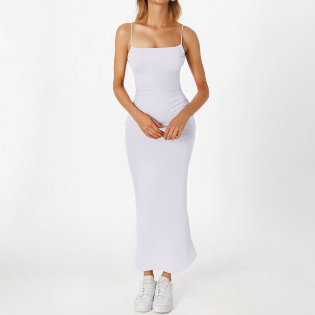 WILLBEST Faldas Para Mujer Vestido De Primavera Para Mujer Vestido De Tirantes De Seda Color Leche Para Verano