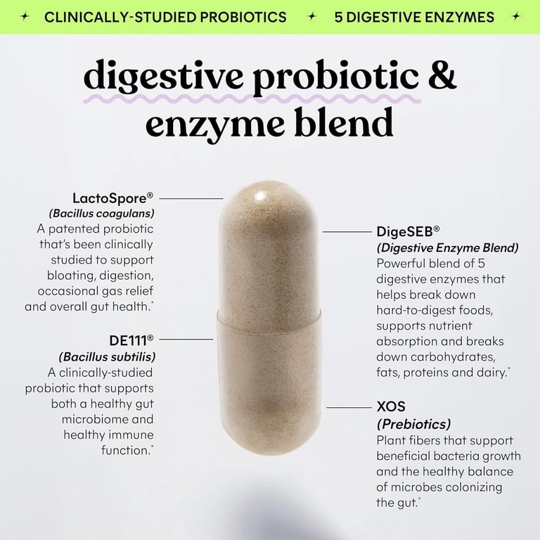 Lemme Debloat Daily Digestive Enzymes and Probiotics Capsules, 60