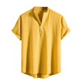 thumbnail image 2 of SDNall Mens Striped Shirt Stand Collar Casual Loose Large Short Sleeve Printed Shirt Mens Casual Button Down Shirts (Yellow,Sizes:XS-2XL), 2 of 9