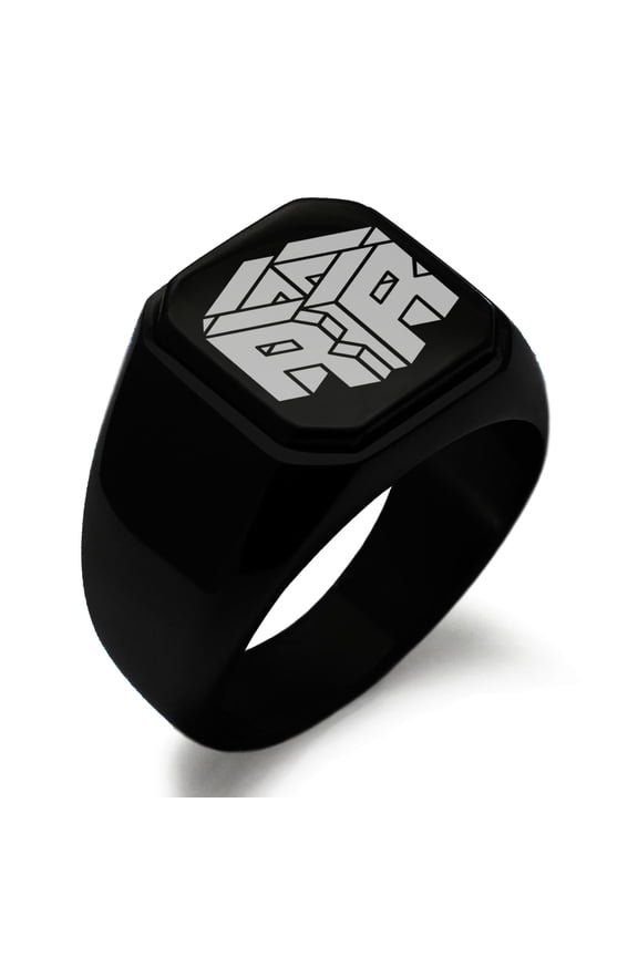Stainless Steel Letter R Initial 3D Cube Box Monogram Engraved Engraved Square Flat Top Biker Style Polished Signet Ring