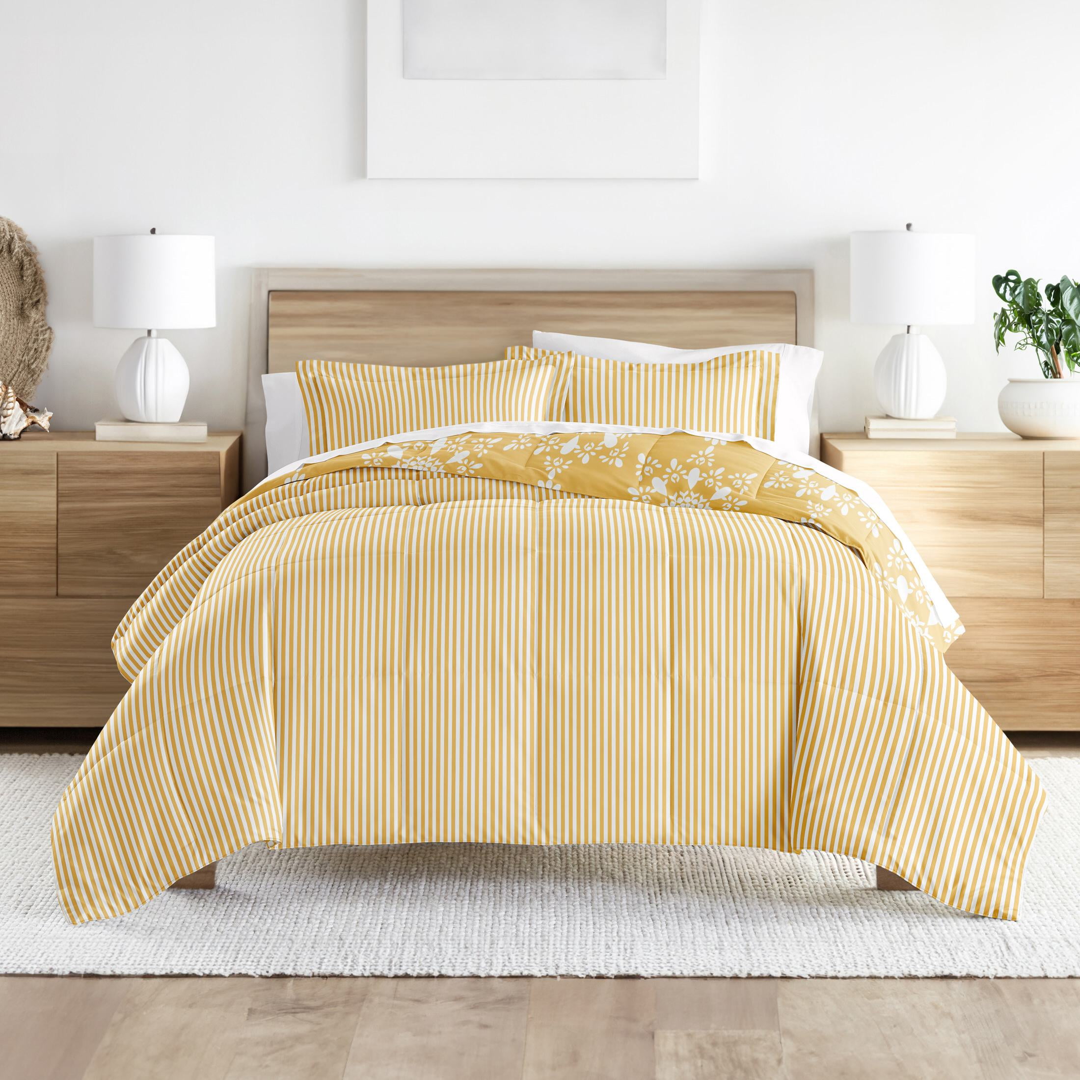 Noble Linens 2-Piece Yellow Daisy Medallion Reversible Print Comforter Set, Twin/TwinXL