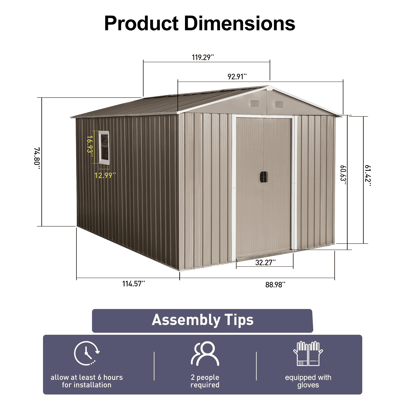 IMagacFun 8x10 Metal Outdoor Storage Shed with Floor Base and Window & Lockable Sliding Doors for Garden Backyard Patio Lawn Gray