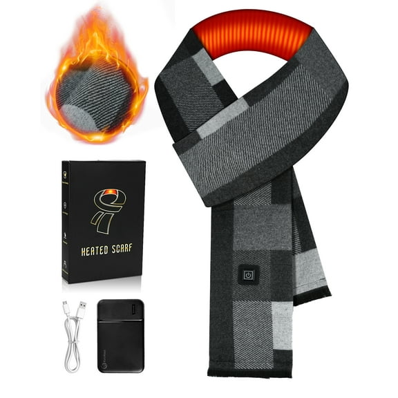 Heated Scarf for Women/Men,Electric Heating Neck Scarf with Rechargeable 5000mAh Battery Warm Arthritis in Winter,3 Levels Temperatures Electric Scarves for Christmas Gift,Large Plaid Gray