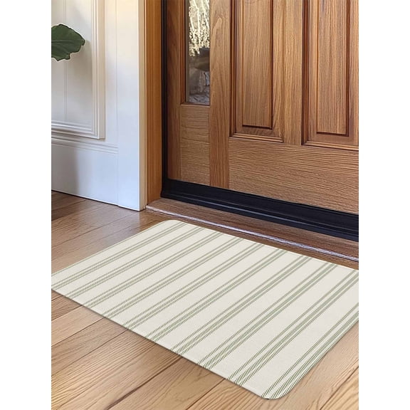 Sage Green Striped Door Mat Indoor Outdoor Entrance, Non Slip Rug for Kitchen Bathroom Entryway Rug, Modern Farmhouse Green Stripes Washable Doormat Floor Mat for Office Home Decor 24x36 Inch