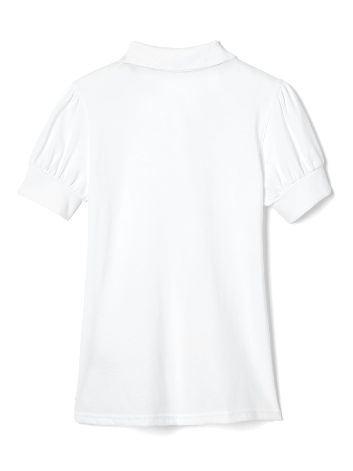 French Toast Girls School Uniform Short Sleeve Puff Sleeve Polo Shirt With Rhinestone Buttons, Sizes 4-16 & Plus