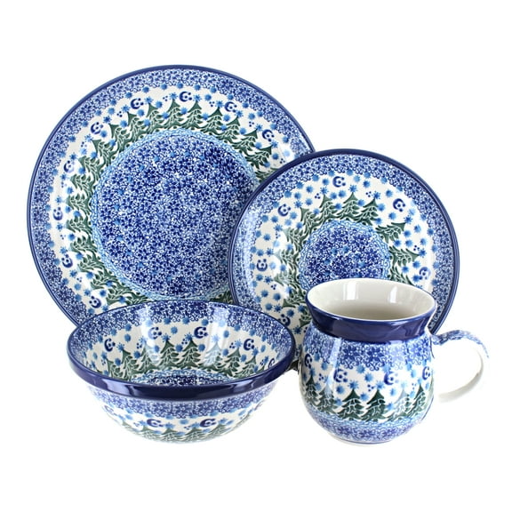 Blue Rose Polish Pottery Evergreen Magic 16 Piece Dinner Set