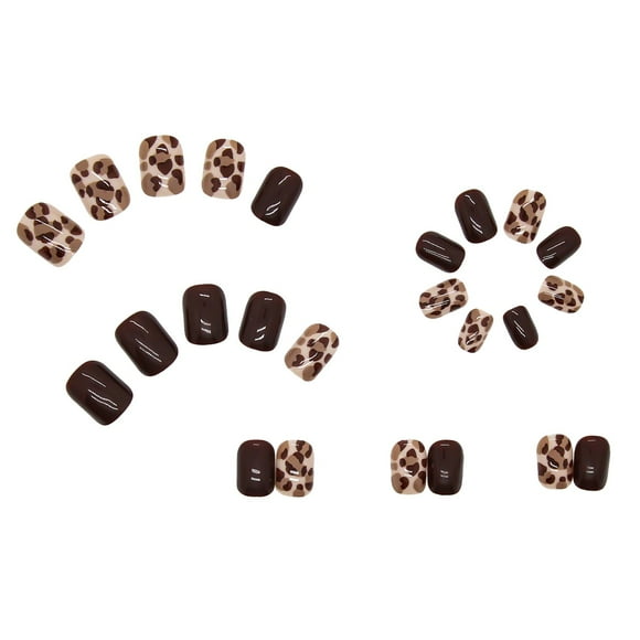 KBANNICAL Brown Leopard Full Coverage Nails Ladies on Acrylic Nails on French Tip Nails Short Oval Nail Tips Half Cover French Tips on Nails Clear on Acrylic Nails Coffin
