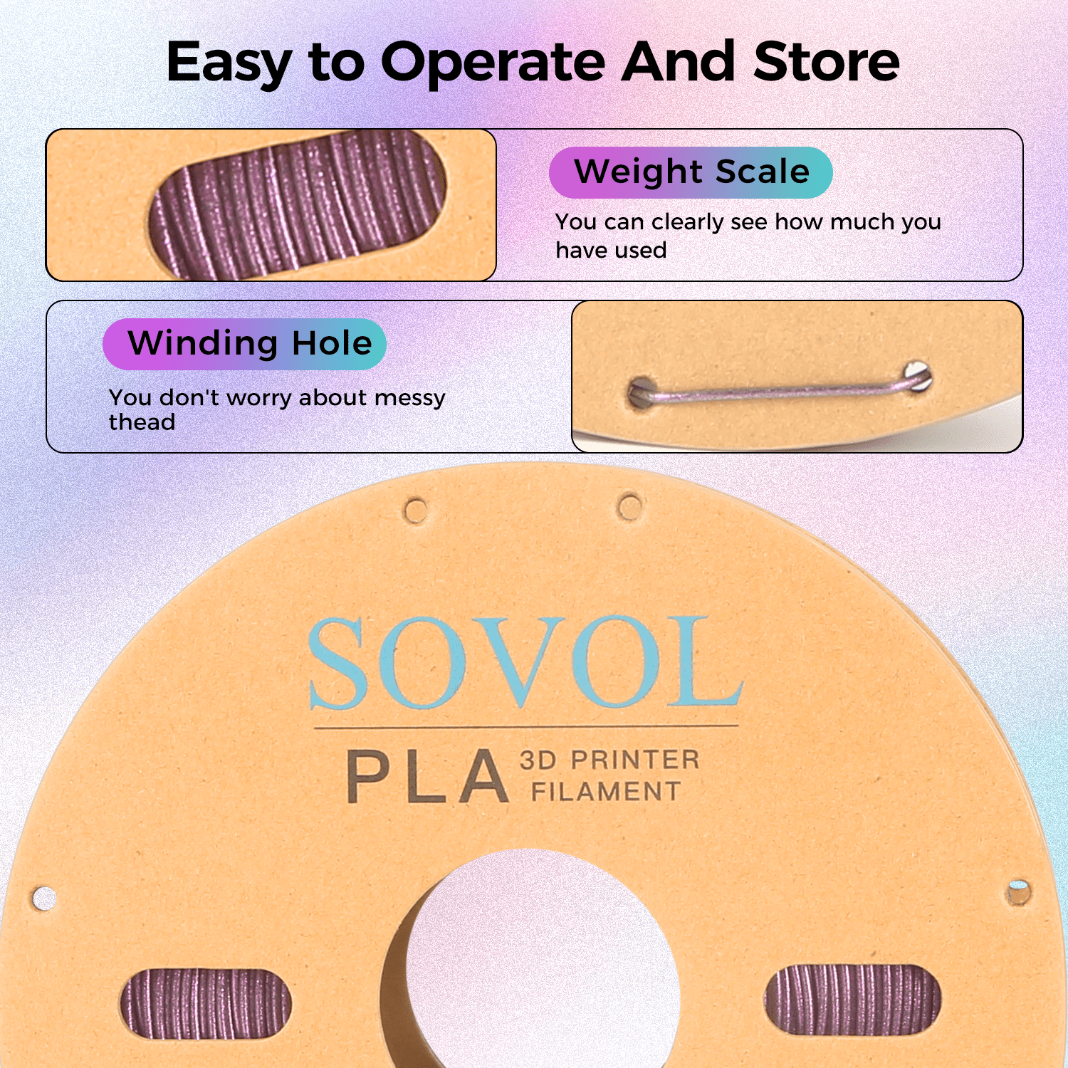 Sovol Silk PLA Filament with Purple Glitter 1kg 1.75mm, Color Changeable 3D Printer Filament 2.2lbs, Chameleon Shiny PLA Material +/-0.03mm, Shimmering 3D Printing Filament, Galaxy Purple