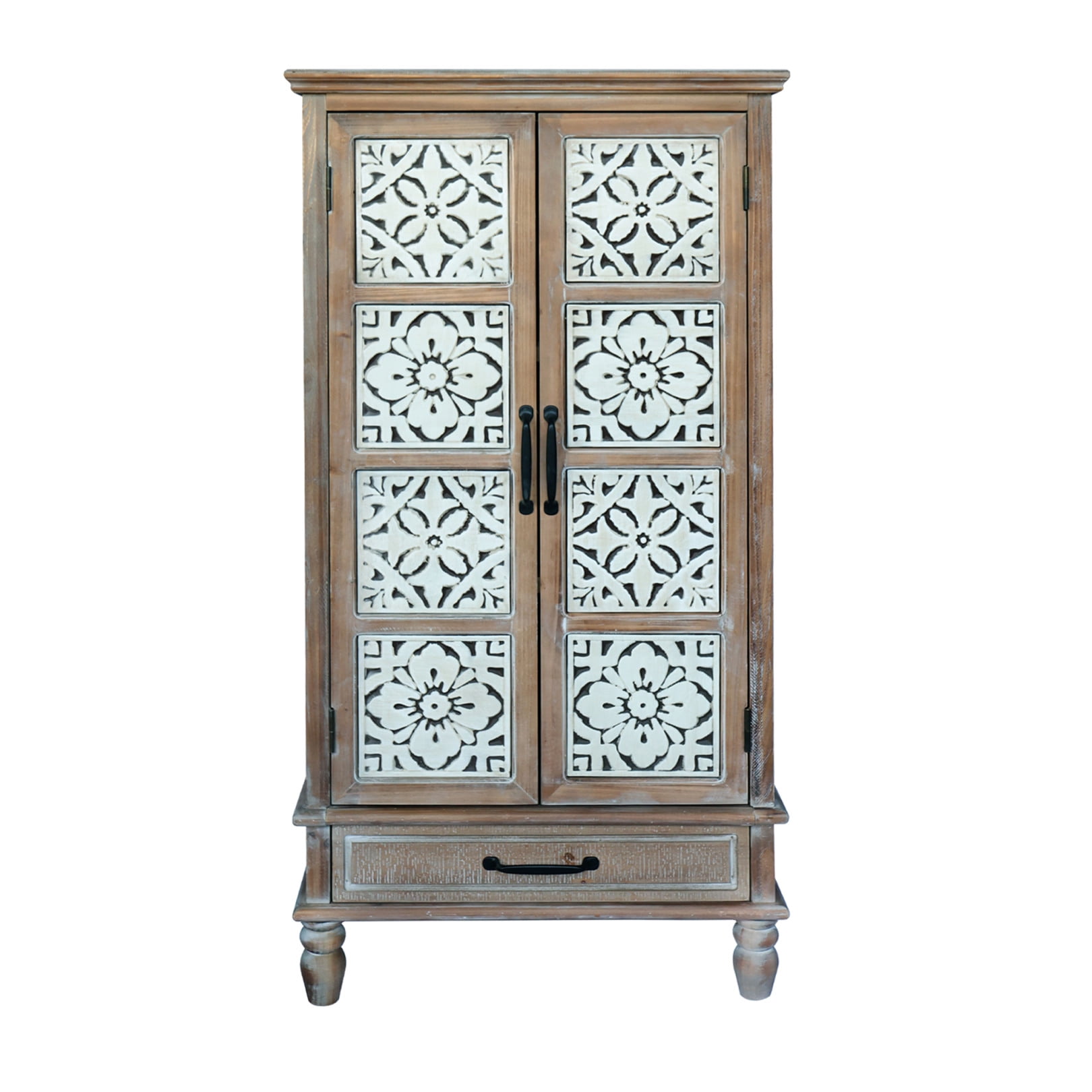 55.12'' Tall Tower Storage Cabinet, Rustic Wood Sideboard Pantry Cabinet with 2 Doors and 1 Drawer, Versatile Buffet Cabinet with Storage for Home Decor, Livingroom, Bedroom,  Natural+White