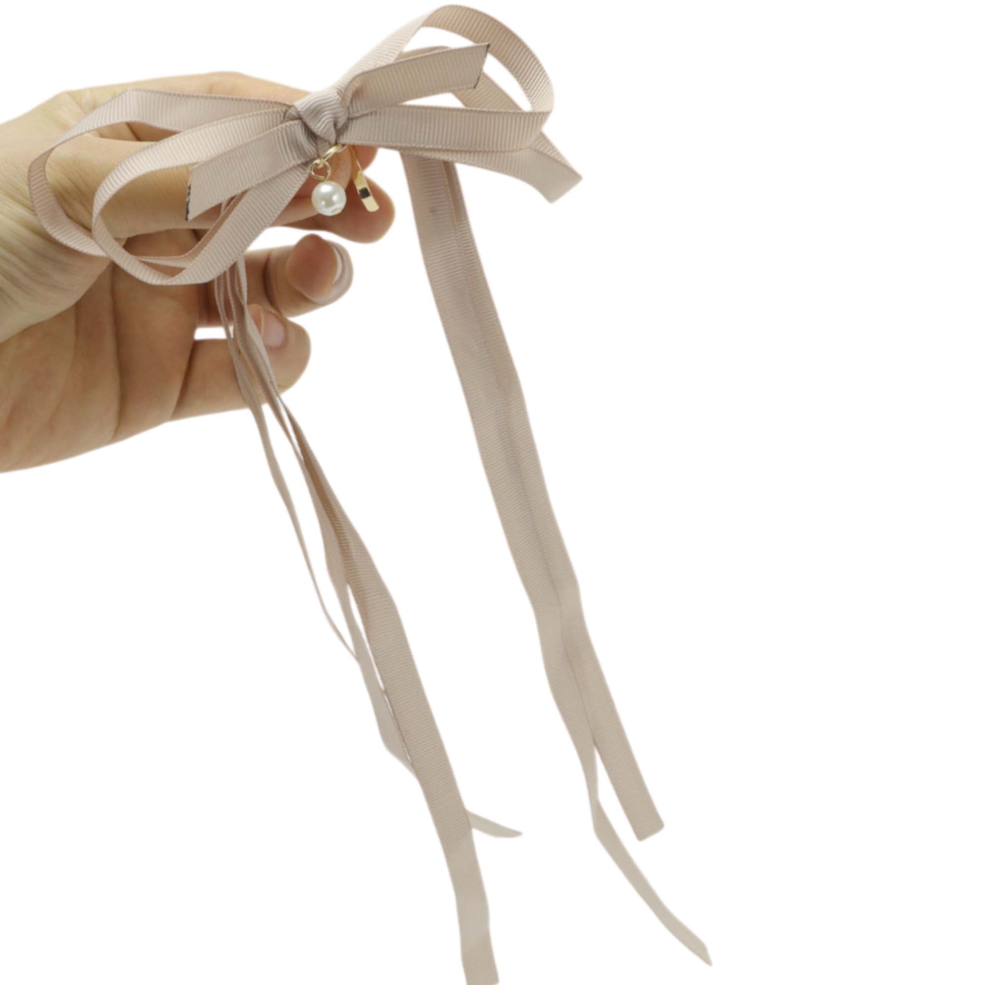 Unique Bargains Stylish Ribbon Bow Ponytail Buckle Hair Clip for Women 1 Pc Beige