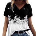 thumbnail image 2 of ICHUANYI Clearance Adult Fashion Woman V-Neck Short Sleeve Tops T-Shirt Flower Prints Loose Short(Black, XL) ICHUANYI WER2023080809598, 2 of 5