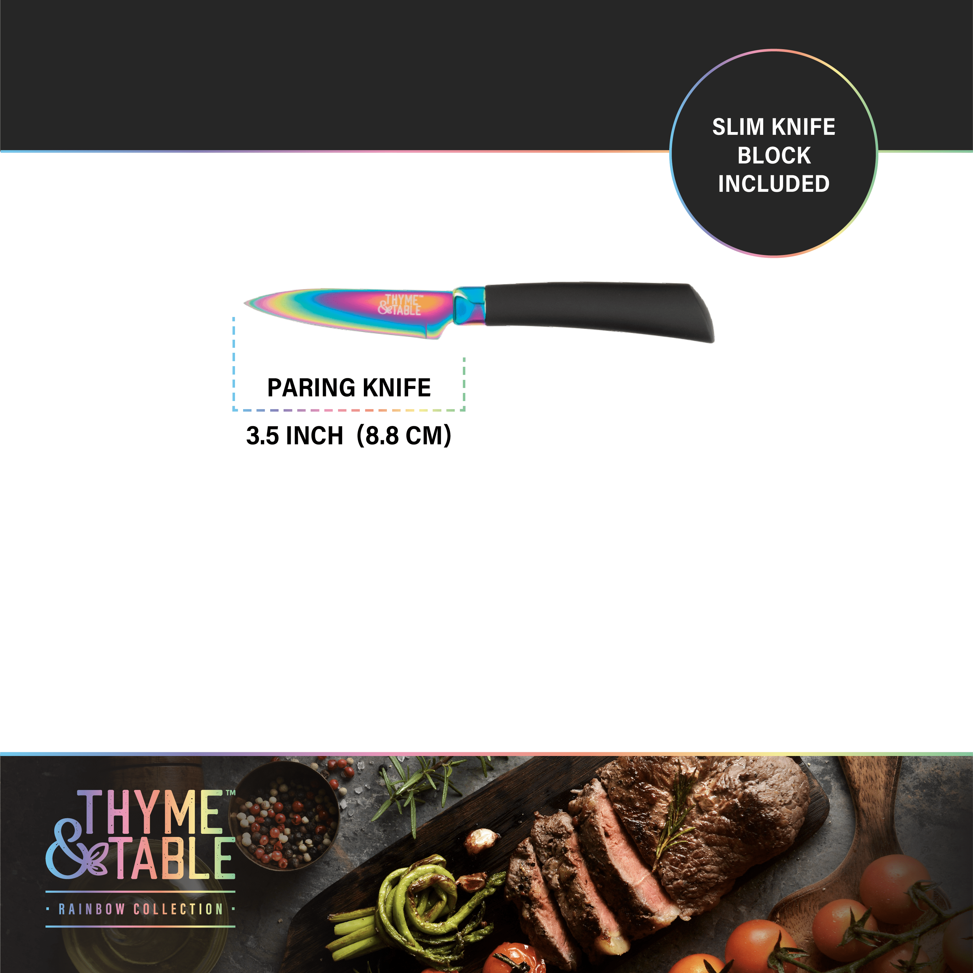 Thyme & Table 13-Piece Knife Block Set, Rainbow Blades