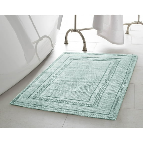 Jean Pierre Cotton Stonewash Racetrack 17x24 in. Bath Rug, Marine Blue