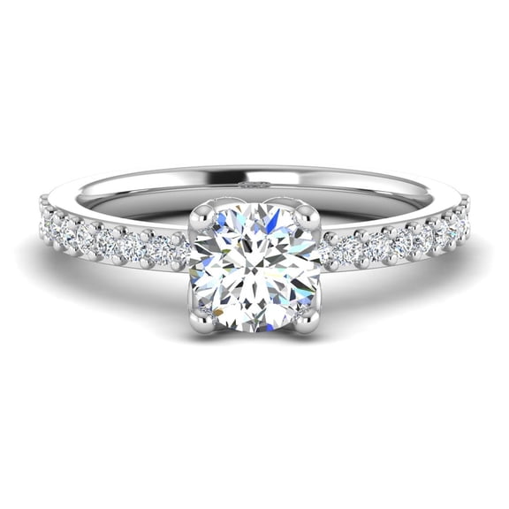Spot Jewelry 1.7 Ct Round Cut Moissanite Ring - Solitaire with Accents Diamond Ring - 14K White Gold Plated Engagement Ring for Her - Anniversary Promise Rings for Women