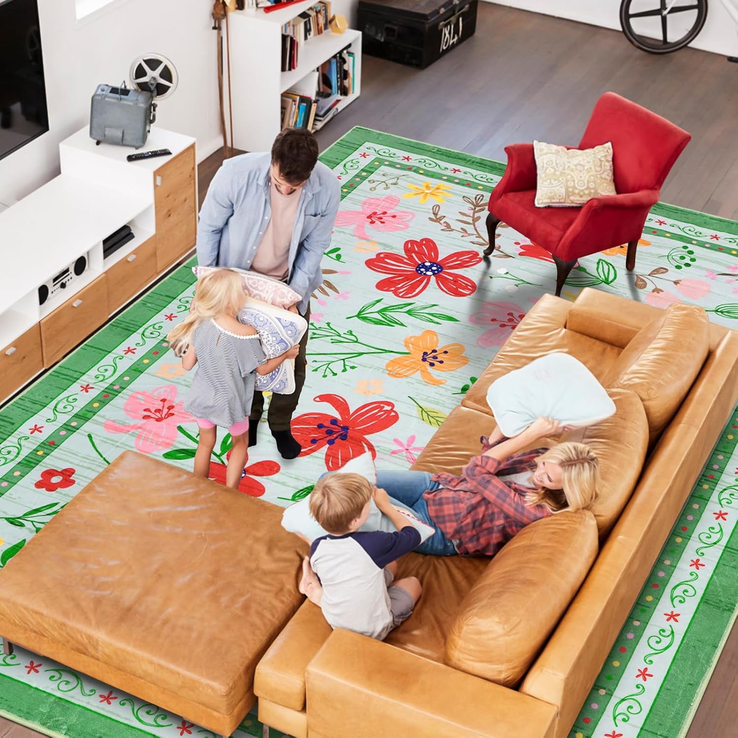 BLEUM CADE 5x7 Area Rug, Floral Rugs for Living Room, Lightweight Non Slip Washable Rug, Indoor Low Pile & Non-Shedding Vintage Rugs Carpet for Bedroom, Living Room, Dining Room, Green