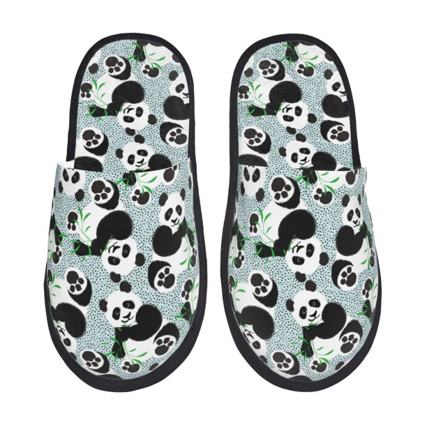Fotbe Panda And Eucalyptus Pantuflas Peludas para Mujer con Estampado, Zapatillas de Peluche, Zapatos de Invierno para Casa, Uso Interior y Exterior-Medium