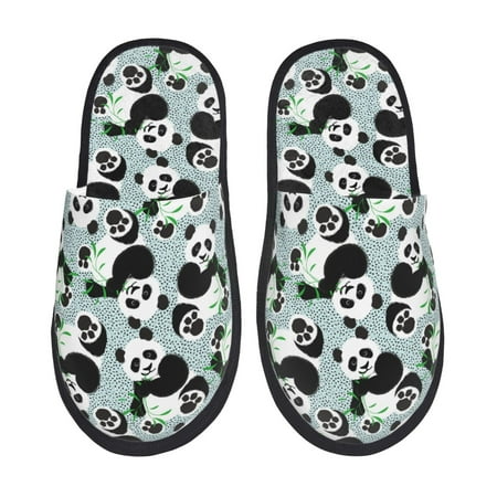 Balery Panda And Eucalyptus Slient Indoor Furry Fleece Comfort House Shoes Soft Non-Slip Home Shoes Cotton slippers House Slippers-- Large