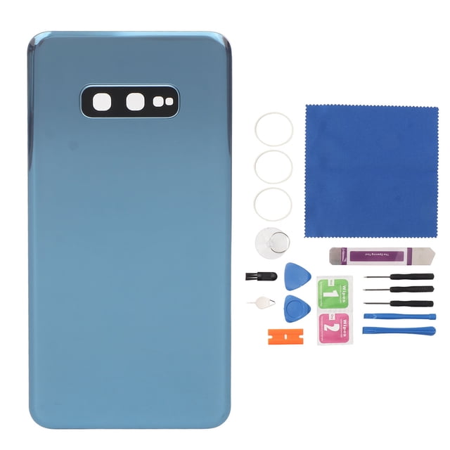 Cubierta de repuesto para puerta trasera de cristal con cinta adhesiva impermeable preinstalada y herramientas de reparación para Galaxy S10e SM G97, color azul