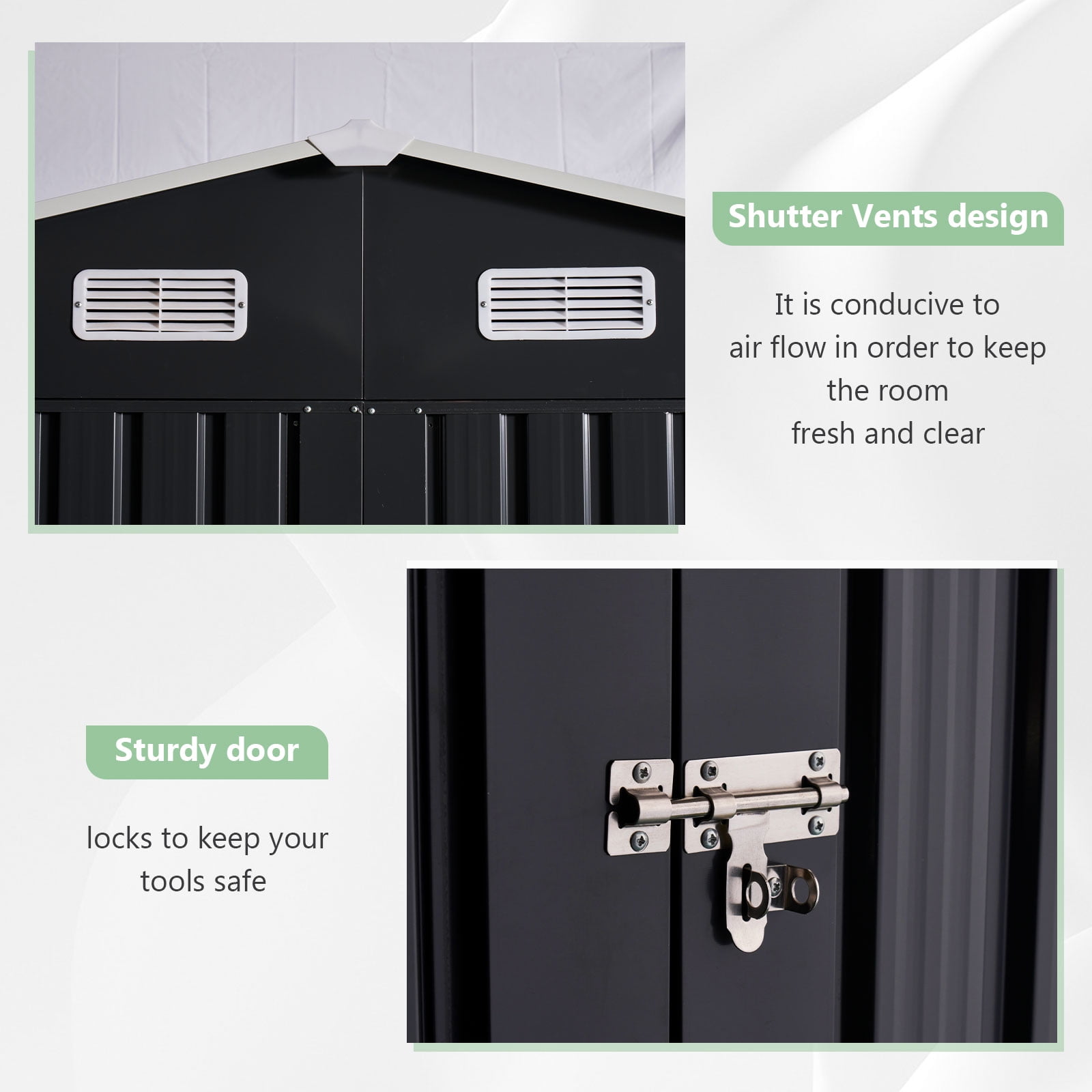 Sunmthink Outdoor Storage Shed, Metal Shed with Lockable Door & Air Vent for Backyard, Garden, Black