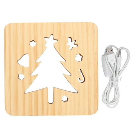 

3D Wooden Carved Christmas Tree Lamp - Warm White Light USB Powered Perfect as Bedroom Night Light