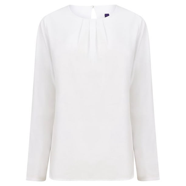 Henbury - Blusa de Hilo de Manga Larga para Mujer (Blanco)