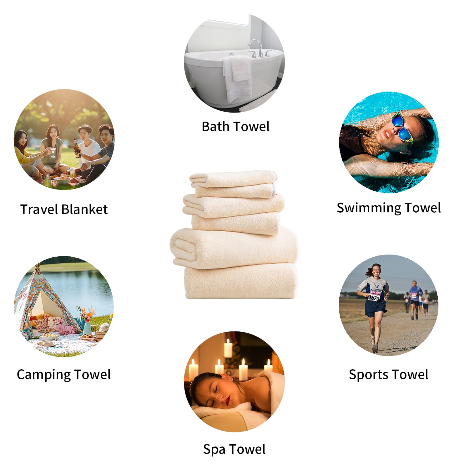 Beartech 6 Pack Bath Towel Set,Microfiber Towel Set,2 Bath Sheet,2 Hand Towel,2 Washcloth,Ultra Soft & Quickly Dry Bathroom Towel Set,Plush Highly Absorbent Shower Towel For Hotel Spa-Apricot