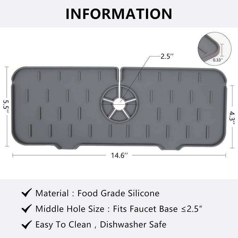 ivyever Silicone Draining Mat, Silicone Draining Mat for Kitchen Sink, Silicone Faucet Splash Guard, Sink Splash Guard Behind Faucet, Sink Faucet