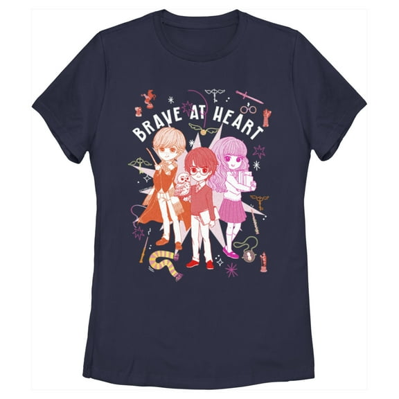 Women's Harry Potter Brave at Heart Anime Friends  Graphic Tee Navy Blue Medium
