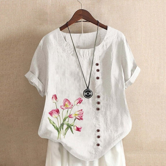 Vedolay Women'S Tops Women's Casual Short Sleeve T Shirts Loose Blouses T Shirts Solid Color and V-Neck T-Shirt,White S