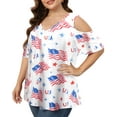 thumbnail image 4 of DEXIO Plus Size Women American Flag Shirt 4th of July Patriotic V Neck T Shirts Women Cold Shoulder Shirt Casual USA Stars and Stripes Tees Fashion Clothes 2025,2X, 4 of 7