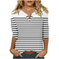 thumbnail image 2 of Royisotas 3/4 Sleeve Tops for Women Fall White Striped Casual Women's Blouse Loose Fit Comfy V-Neck Tshirt, 2 of 5