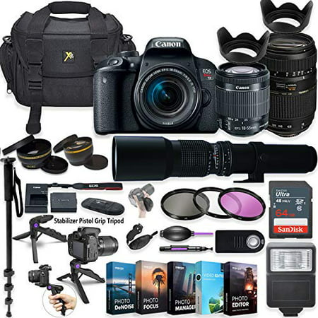Canon EOS Rebel T7i DSLR Camera with 18-55mm Lens, Tamron 70-300mm & 500mm Preset Lens + 5 Photo/Video Editing Software Package & Professional Accessory