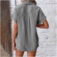 thumbnail image 5 of Blusas para mujer,Camisa informal con botones para mujer, color liso, manga corta, diseño de manga murciélago, tela suave, cuello redondo para uso diario, sopatenor, 5 of 8