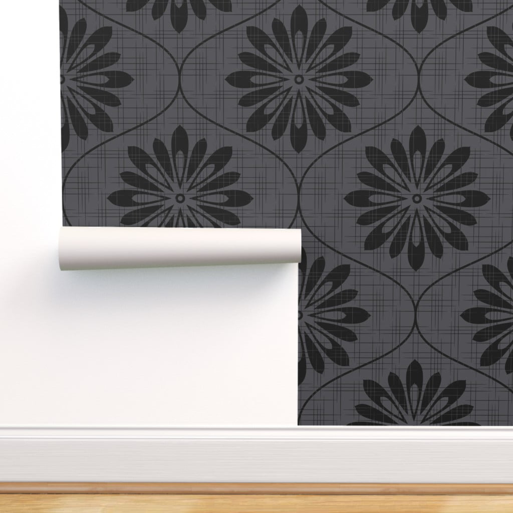 Removable Wallpaper Black Floral Peel-and-Stick Removable Wallpaper Black On Large Scale Floral 60S Mod