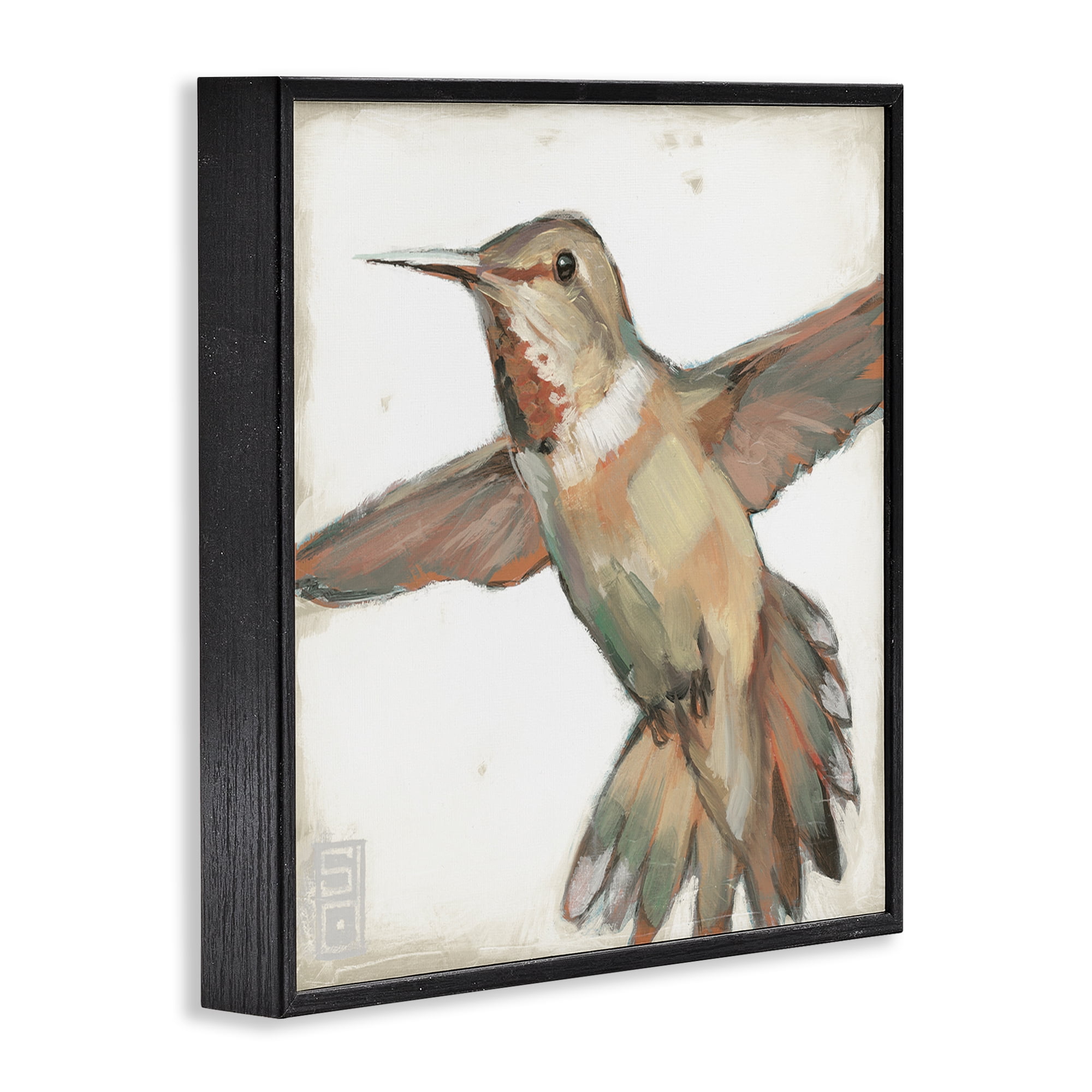 Stupell Industries Muted Hummingbird Portrait Animals Painting Black Framed Art Print Wall Art, 24 x 24