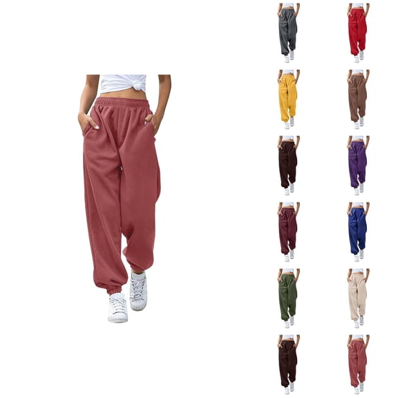 Jogger Pants for Women 2026 Trendy Elastic High Waist Relaxed Fit Breathable Sweat Pants Trousers with Pockets