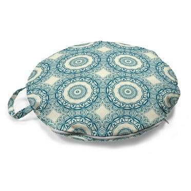 Moroccan Round Floor Cushion with Handle, Circular Oriental Ornaments Repetitive Calming Motifs Print, Decorative Pillow for Living Room & Dorms, 18" Round, Cream and Dark Sky Blue, by Ambesonne