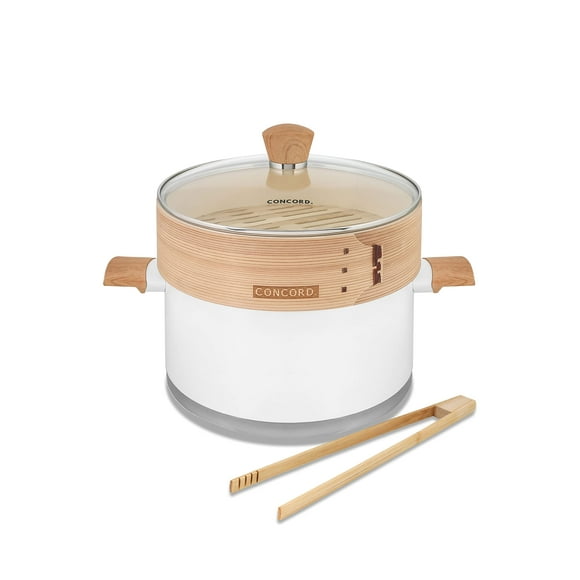 cONcORD 10 Stainless Steel Steamer Pot with Natural Bamboo Steamer 24 cM Steaming cookware (SnowBamboo)