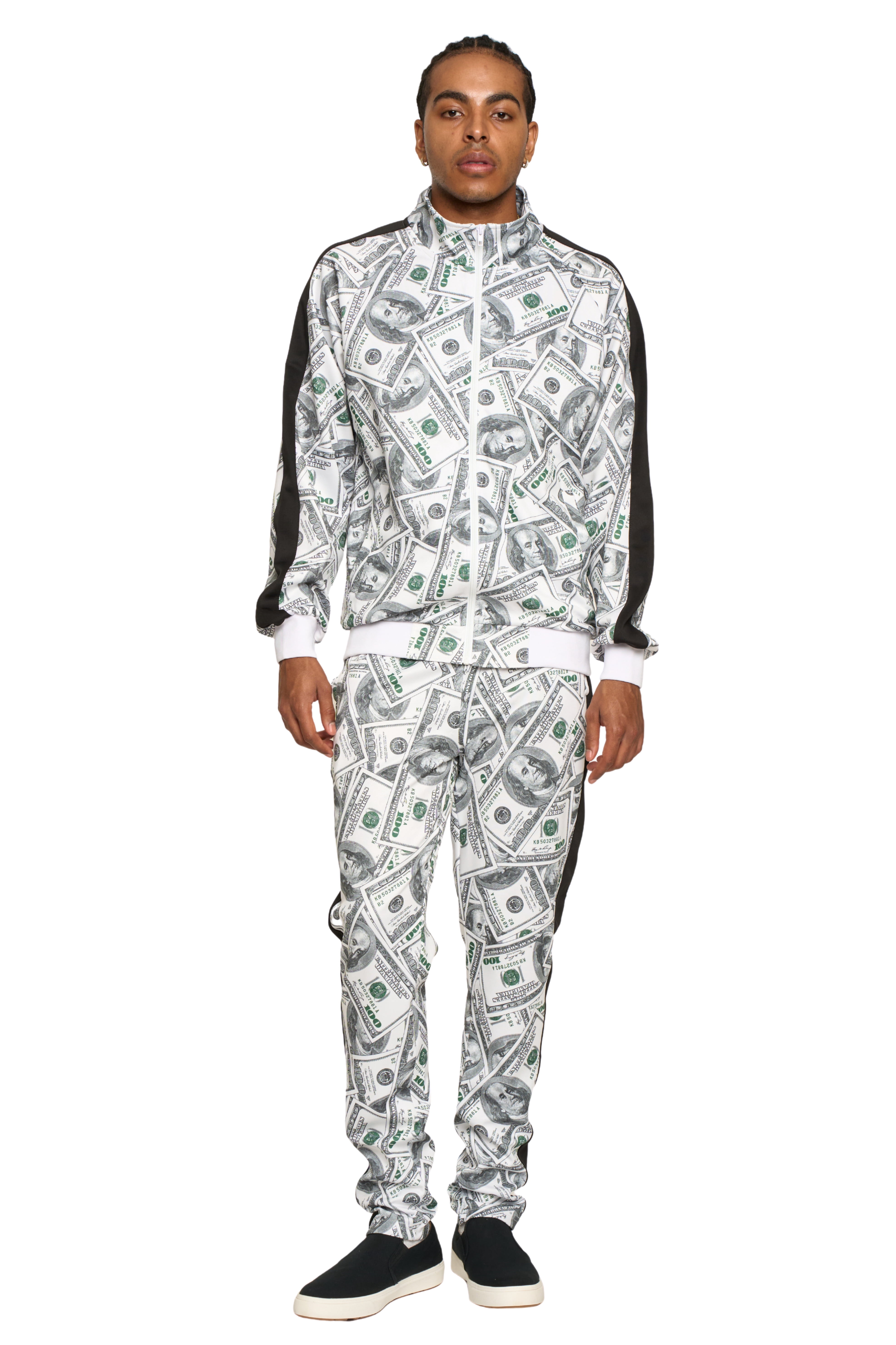 Men's 100 Dollar Money Print Hip Hop Track Suits 2 Piece Sweatsuit