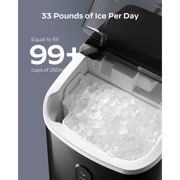 Kndko Nugget Ice Maker with Handle,33lbs/Day,1.5 Hour a Basket,  Self-Cleaning, One-Click Design, Portable Ice Maker Nugget for Party Bar  Home,Black Basic